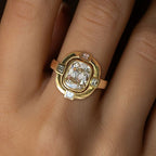 Vintage Golden Cushion Cut White Sapphire Engagement Ring For Women Belovegrace
