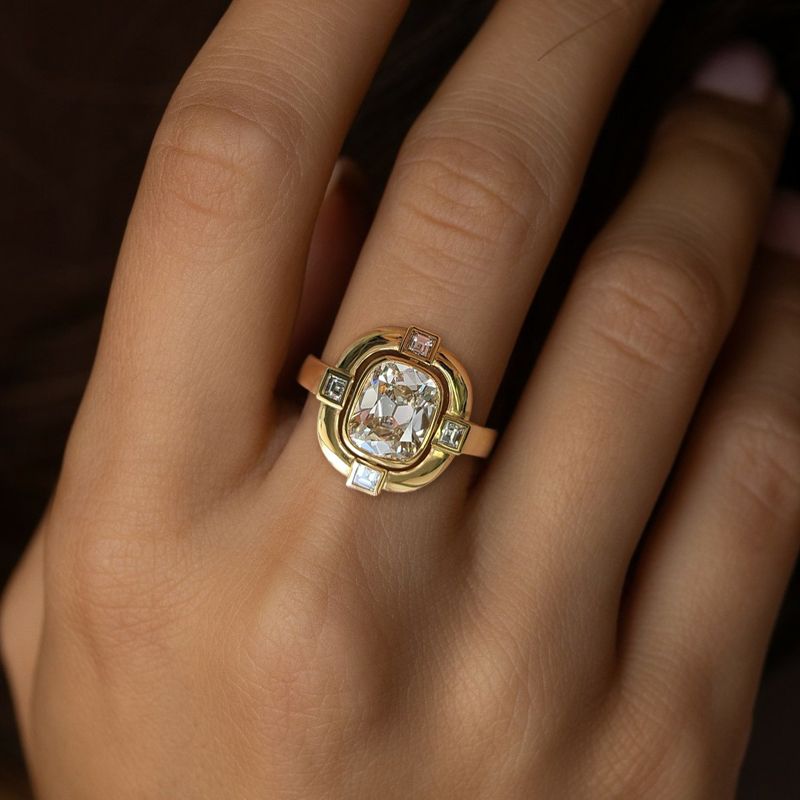 Vintage Golden Cushion Cut White Sapphire Engagement Ring For Women Belovegrace