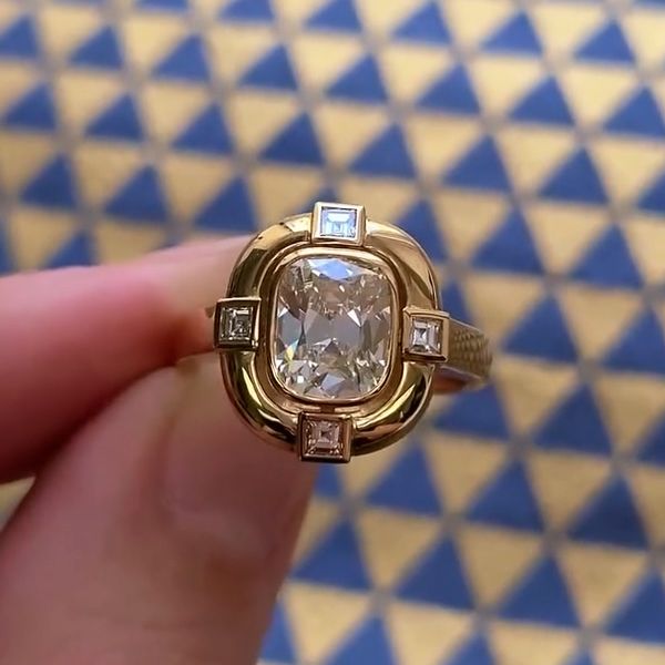 Vintage Golden Cushion Cut White Sapphire Engagement Ring For Women Belovegrace