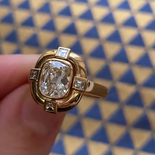 Vintage Golden Cushion Cut White Sapphire Engagement Ring For Women Belovegrace