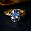 Golden Oval Cut Blue Sapphire Engagement Ring For Women Belovegrace