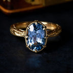 Golden Oval Cut Blue Sapphire Engagement Ring For Women Belovegrace