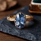 Vintage Claw Prong Design Golden Oval Cut Blue Sapphire Solitaire Engagement Ring