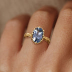 Golden Oval Cut Blue Sapphire Engagement Ring For Women Belovegrace