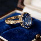 Vintage Claw Prong Design Golden Oval Cut Blue Sapphire Solitaire Engagement Ring