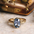 Golden Oval Cut Blue Sapphire Engagement Ring For Women Belovegrace