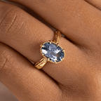 Vintage Claw Prong Design Golden Oval Cut Blue Sapphire Solitaire Engagement Ring