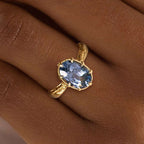 Golden Oval Cut Blue Sapphire Engagement Ring For Women Belovegrace