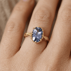 Vintage Claw Prong Design Golden Oval Cut Blue Sapphire Solitaire Engagement Ring