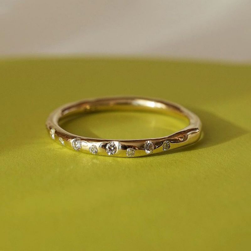 Golden Round Cut White Sapphire Wedding Band For Women Belovegrace