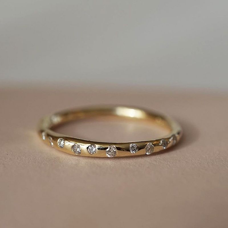 Golden Round Cut White Sapphire Wedding Band For Women Belovegrace