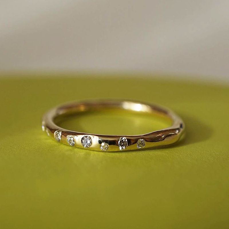 Golden Round Cut White Sapphire Wedding Band For Women Belovegrace