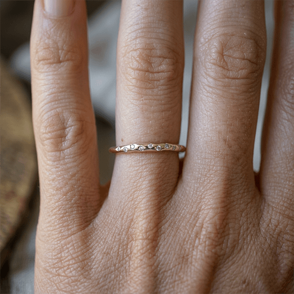 Minimalist Golden Flush Setting Round Cut Stackable Wedding Band Ring
