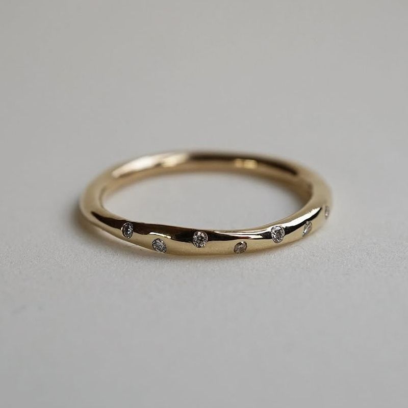 Golden Round Cut White Sapphire Wedding Band For Women Belovegrace