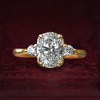 Three Stone Golden Oval Cut White Sapphire Engagement Ring For Women Belovegrace