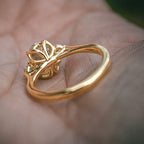 Three Stone Golden Oval Cut White Sapphire Engagement Ring For Women Belovegrace