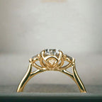 Three Stone Golden Oval Cut White Sapphire Engagement Ring For Women Belovegrace