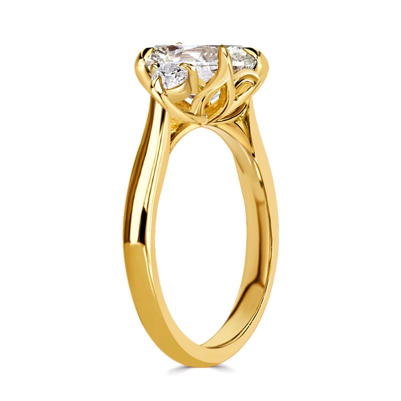 Three Stone Golden Oval Cut White Sapphire Engagement Ring For Women Belovegrace