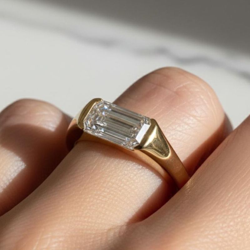 Classic Bezel Setting Emerald Cut White Sapphire Engagement Ring For Women Belovegrace