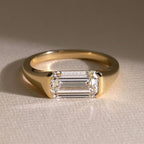 Classic Bezel Setting Emerald Cut White Sapphire Engagement Ring For Women Belovegrace