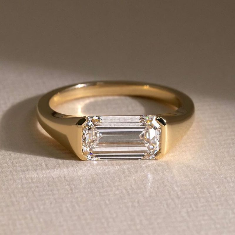 Classic Bezel Setting Emerald Cut White Sapphire Engagement Ring For Women Belovegrace