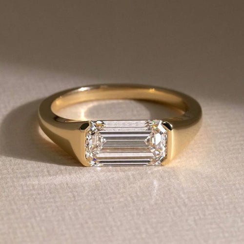 Classic Bezel Setting Emerald Cut White Sapphire Engagement Ring For Women Belovegrace