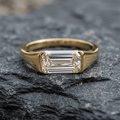 Classic Bezel Setting Emerald Cut Yellow Gold White Sapphire Engagement Ring
