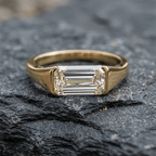 Classic Bezel Setting Emerald Cut Yellow Gold White Sapphire Engagement Ring