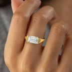 Classic Bezel Setting Emerald Cut White Sapphire Engagement Ring For Women Belovegrace