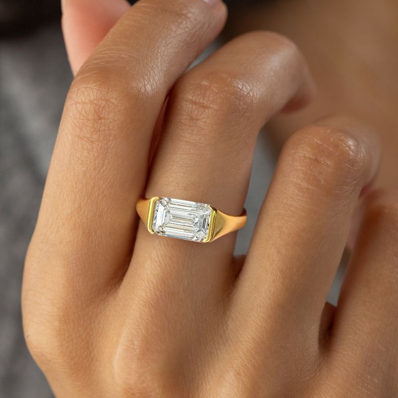 Classic Bezel Setting Emerald Cut White Sapphire Engagement Ring For Women Belovegrace