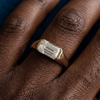 Classic Bezel Setting Emerald Cut Yellow Gold White Sapphire Engagement Ring