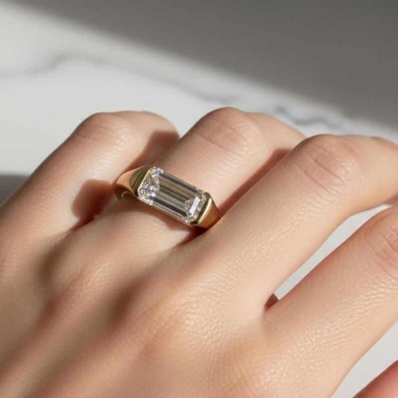 Classic Bezel Setting Emerald Cut White Sapphire Engagement Ring For Women Belovegrace