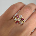 Two Tone Halo White & Ruby Sapphire Round Cut Engagement Ring For Women Belovegrace