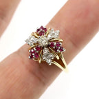 Two Tone Halo White & Ruby Sapphire Round Cut Engagement Ring For Women Belovegrace