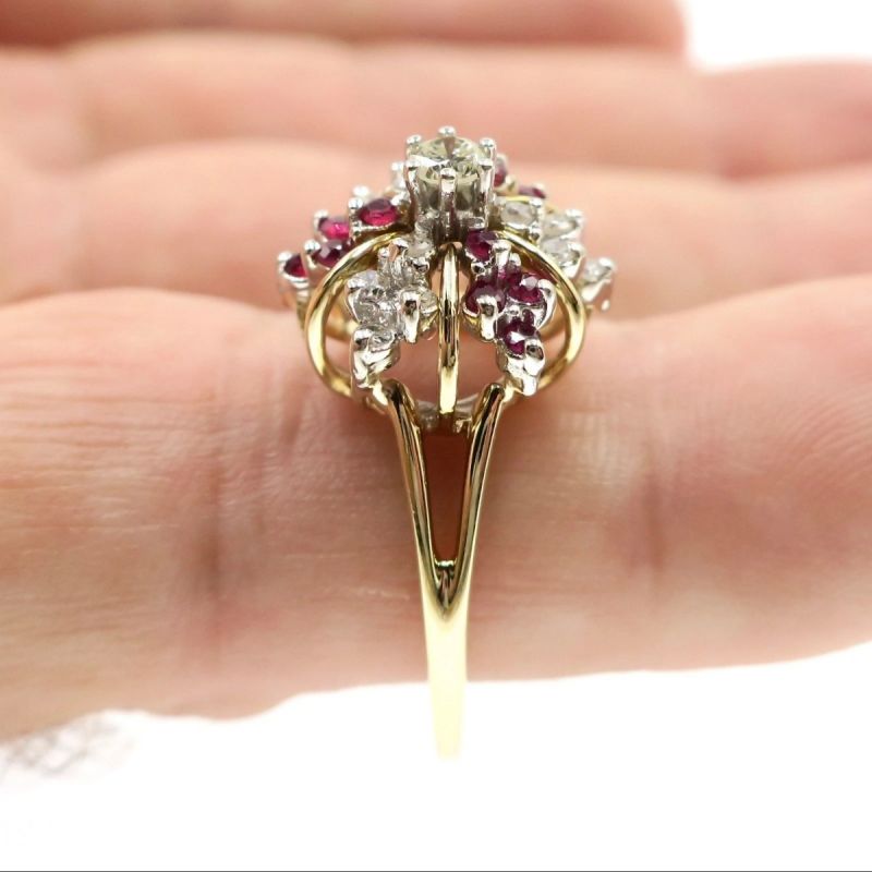 Two Tone Halo White & Ruby Sapphire Round Cut Engagement Ring For Women Belovegrace