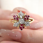 Two Tone Halo White & Ruby Sapphire Round Cut Engagement Ring For Women Belovegrace