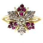 Two Tone Halo White & Ruby Sapphire Round Cut Engagement Ring For Women Belovegrace