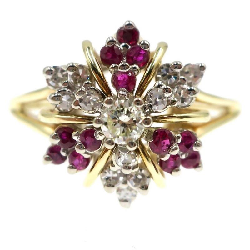Two Tone Halo White & Ruby Sapphire Round Cut Engagement Ring For Women Belovegrace