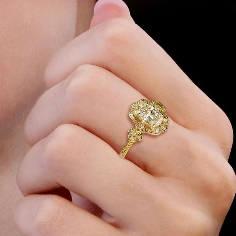 Vintage Golden Oval Cut White Sapphire Engagement Ring For Women Belovegrace