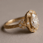Art Deco Filigree Engraving Oval Cut White Sapphire Engagement Ring In Yellow Gold