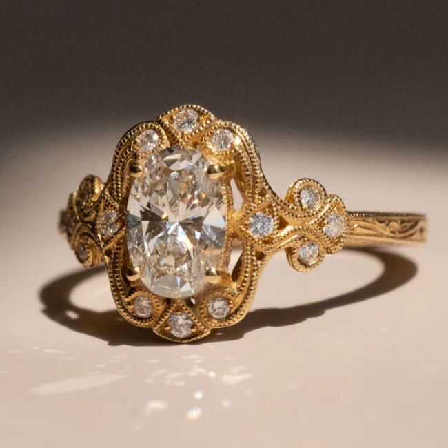Vintage Golden Oval Cut White Sapphire Engagement Ring For Women Belovegrace