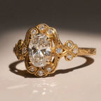 Vintage Golden Oval Cut White Sapphire Engagement Ring For Women Belovegrace