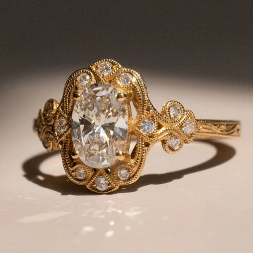 Vintage Golden Oval Cut White Sapphire Engagement Ring For Women Belovegrace