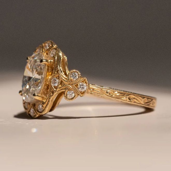 Vintage Golden Oval Cut White Sapphire Engagement Ring For Women Belovegrace
