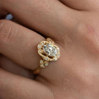 Vintage Golden Oval Cut White Sapphire Engagement Ring For Women Belovegrace