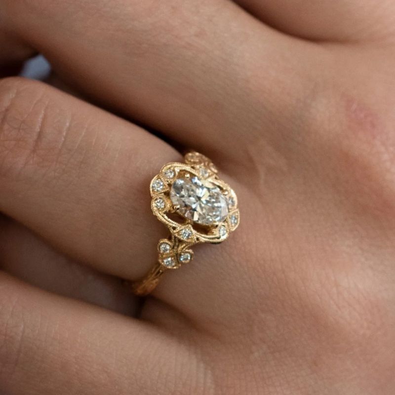 Vintage Golden Oval Cut White Sapphire Engagement Ring For Women Belovegrace