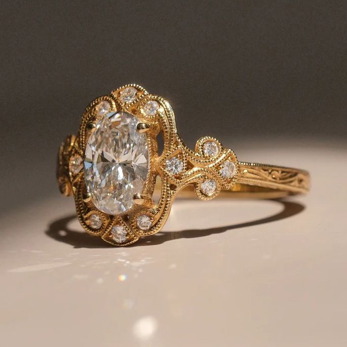 Vintage Golden Oval Cut White Sapphire Engagement Ring For Women Belovegrace