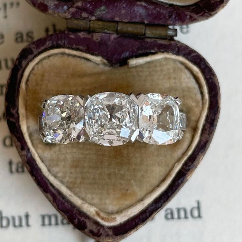 Classic Three Stone Cushion Cut White Sapphire Engagement Ring For Women Belovegrace