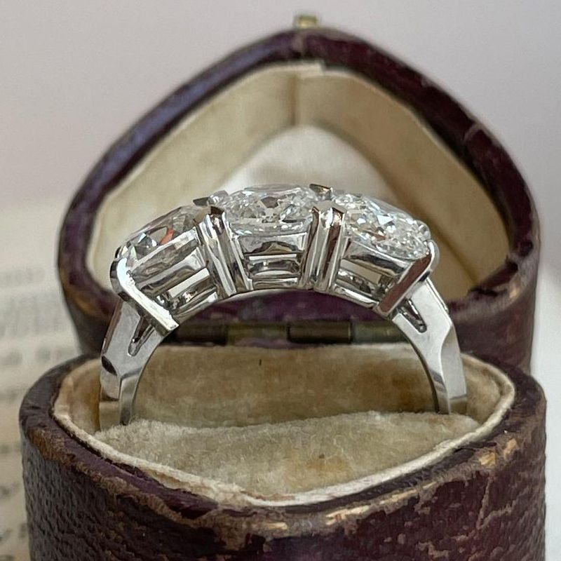 Classic Three Stone Cushion Cut White Sapphire Engagement Ring For Women Belovegrace