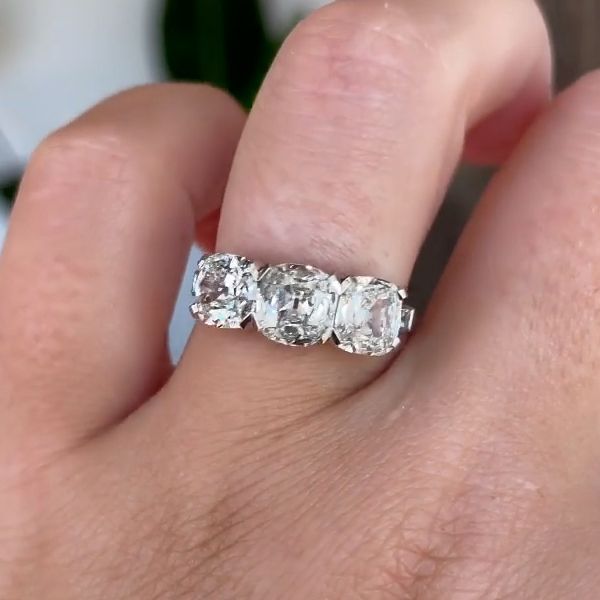 Classic Three Stone Cushion Cut White Sapphire Engagement Ring For Women Belovegrace